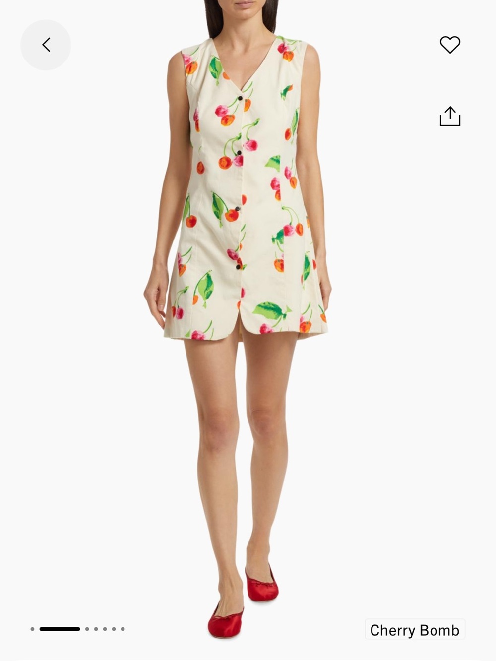 S/W/F This Time Cherry-Print Cotton Vest Mini Dress in Cream